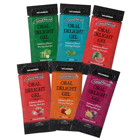 GoodHead Oral Delight Gel 6-Pack Assorted Flavors 0.24 oz Single-Use Packets > Lube > Oral Gels & Sprays