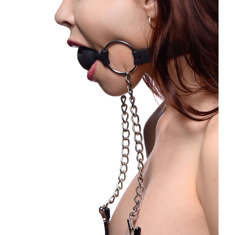Hinder Breathable Silicone Ball Gag With Nipple Clamps Gags