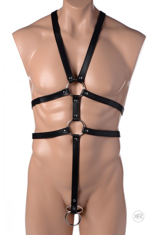 Male Full Body Harness in Black - Adjustable Size for Ultimate Bondage Play Mens Harnesses