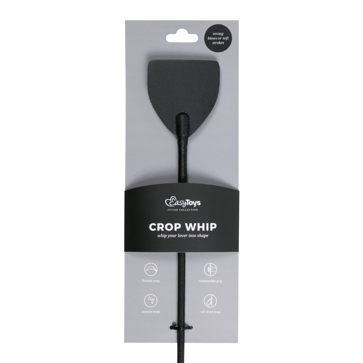 Wide Crop Whip in Black Leather for S and M Play Whips & Paddles