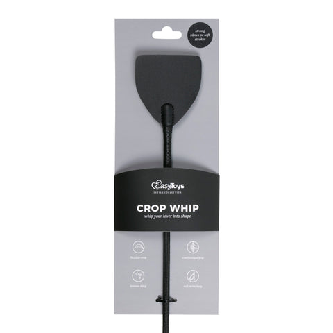 Wide Crop Whip in Black Leather for S and M Play Whips & Paddles
