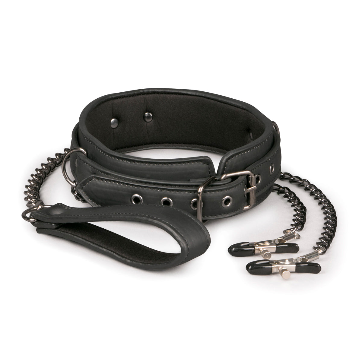 Collar With Nipple Chains Made From Faux Leather Black > Bondage Gear > Collars & Leashes Main image