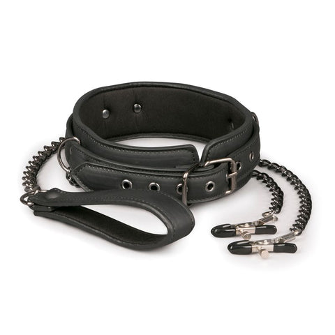 Collar With Nipple Chains Made From Faux Leather > Bondage Gear > Collars