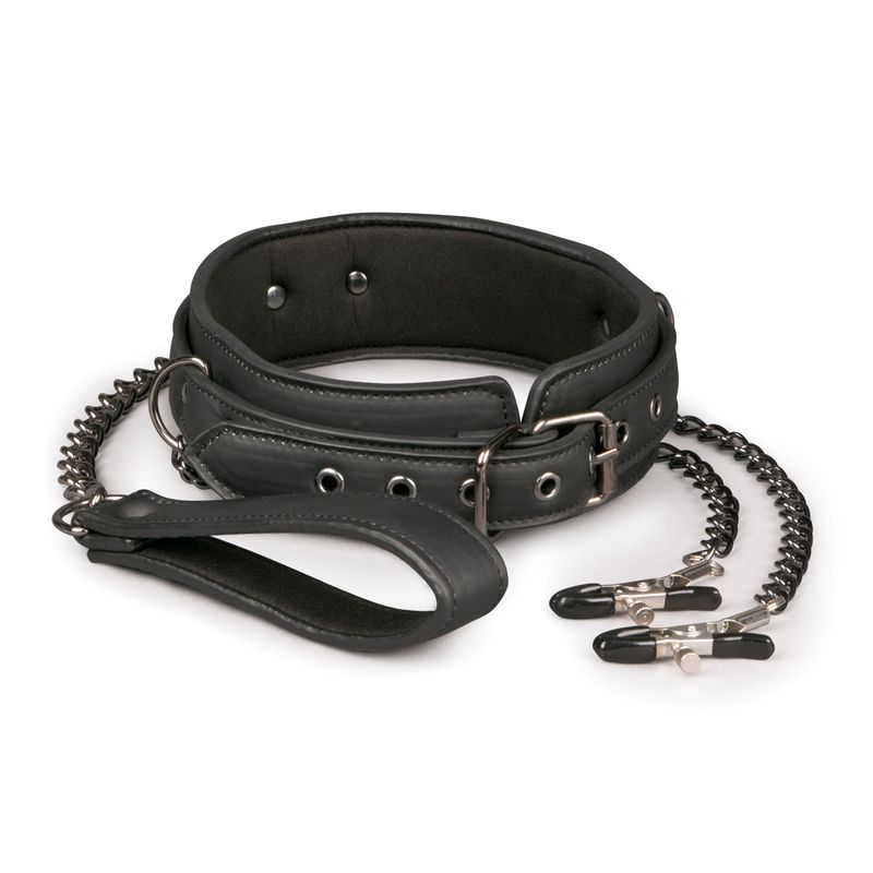 Collar With Nipple Chains Made From Faux Leather > Bondage Gear > Collars