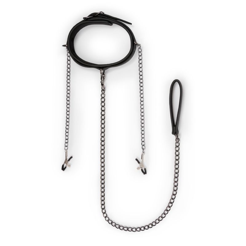 Collar With Nipple Chains Made From Faux Leather > Bondage Gear > Collars & Leashes