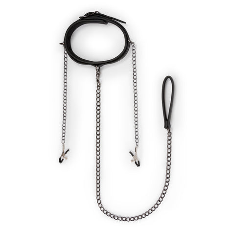 Collar With Nipple Chains Made From Faux Leather > Bondage Gear > Collars