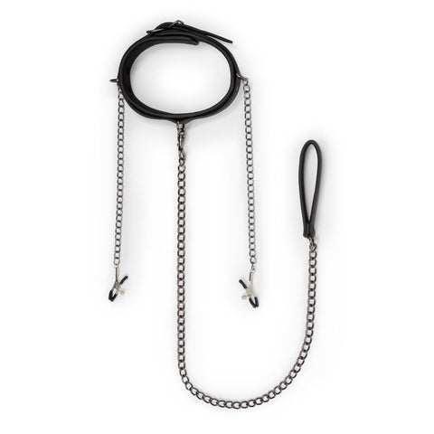 Collar With Nipple Chains Made From Faux Leather > Bondage Gear > Collars