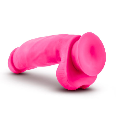 Neo Elite 7 Inch Silicone Dual Density Cock with Balls Neon Pink