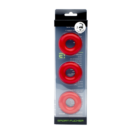 Sport Fucker Rubber Donut Cockring Set of 3 Red 5 Inch Stretch COCK RING Set