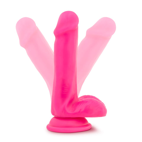 Neo Dual Density Cock With Balls 6 Inch Neon Pink Dildo DONGS