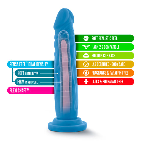 Neo Dual Density Cock 7.5 Inch Neon Blue Dildo DONGS