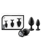Luxe Bling Plugs Training Kit Black With Clear Gems - 3 Sizes > Anal Range > Butt Plug Kits