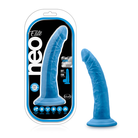 Neo Elite 7.5 Inch Silicone Dual Density Cock in Neon Blue Blue DONGS