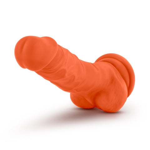 Neo Elite 7.5 Inch Silicone Dual Density Cock with Balls Neon Orange DONGS
