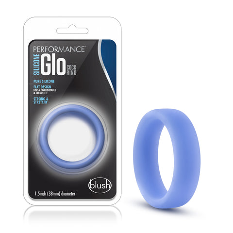 Performance Silicone Glo Cock Ring Blue Glow 1.5in for Comfort Blue COCK RINGS