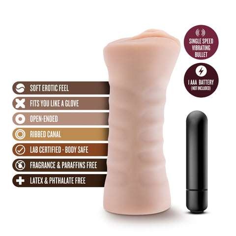 M For Men Rain Vanilla Realistic Vibrating Sleeve Toy Strokers - Manual