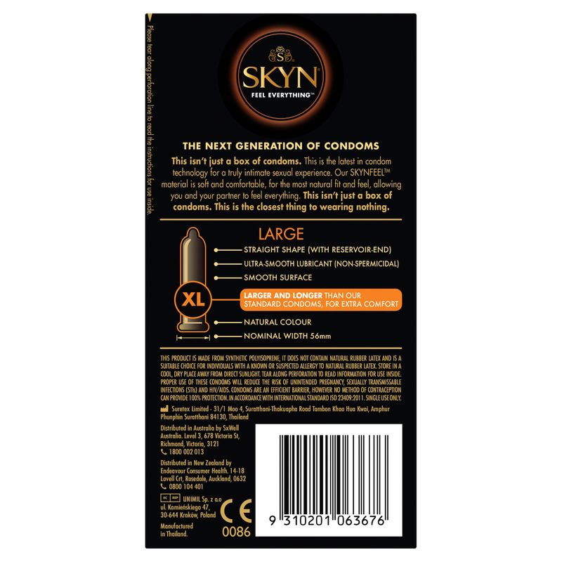 Skyn Large – Extra Comfort Polyisoprene Condoms 56mm 10 Pack > Essentials > Condoms