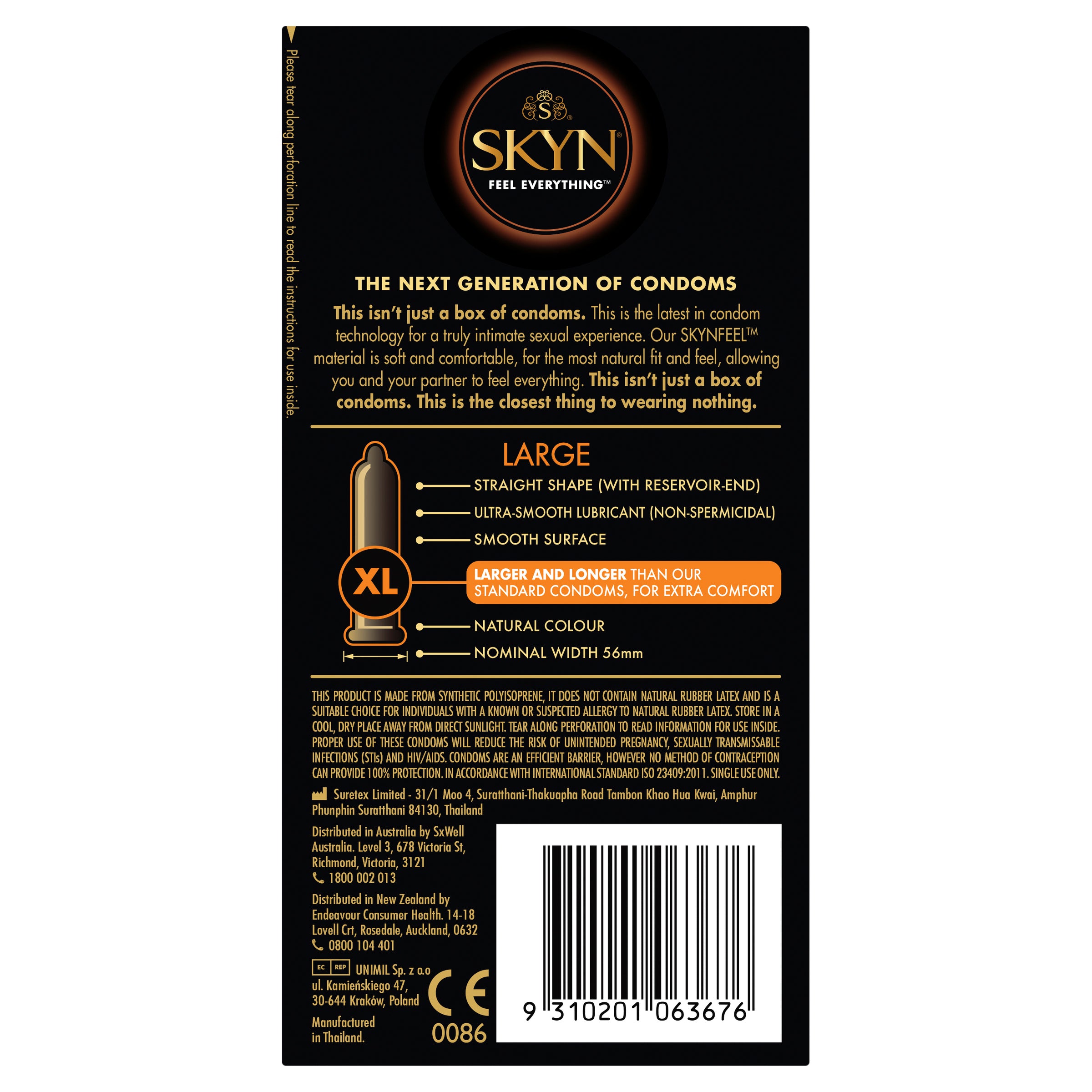 Skyn Large – Extra Comfort Polyisoprene Condoms 56mm 10 Pack > Essentials > Condoms