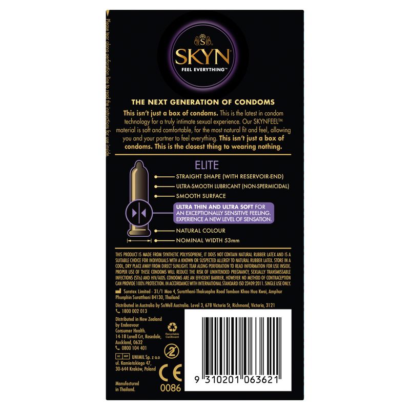 Skyn Elite Ultra Thin Non-Latex Condom – Ultra Soft Natural Feeling 6. Pack > Essentials > Condoms > Non-Latex