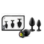 Luxe Bling Plugs Training Kit Black With Rainbow Gems 3 Sizes > Anal Range > Butt Plug Kits