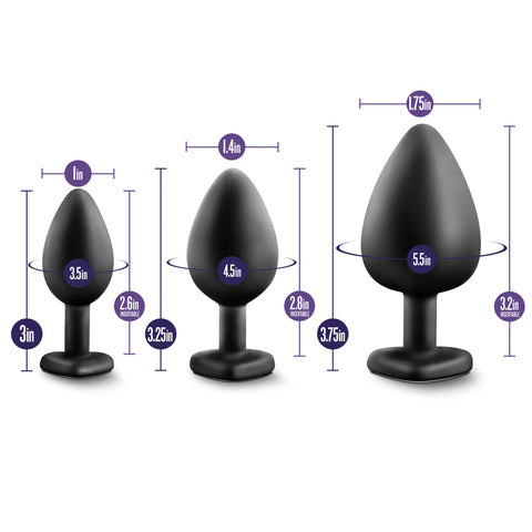 Luxe Bling Plugs Training Kit Black With Rainbow Gems 3 Sizes > Anal Range > Butt Plug Kits