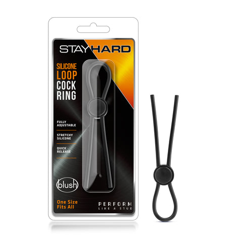 Stay Hard Silicone Loop Cock Ring in Black Black COCK RINGS