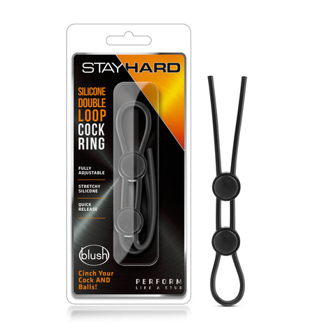 Stay Hard Silicone Double Loop Cock Ring in Black Black COCK RINGS