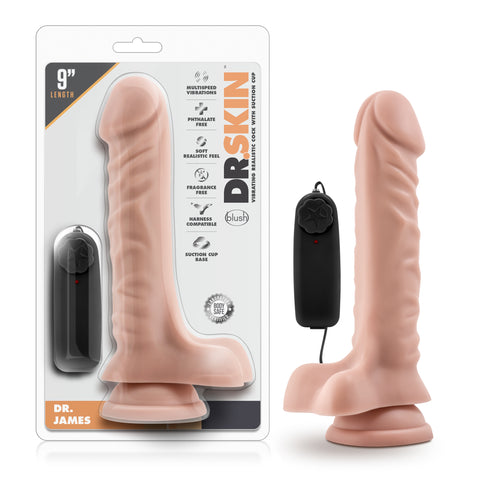 Dr Skin Dr James 9 Inch Vibrating Cock with Suction Cup Vanilla Beige DONGS Vibrating