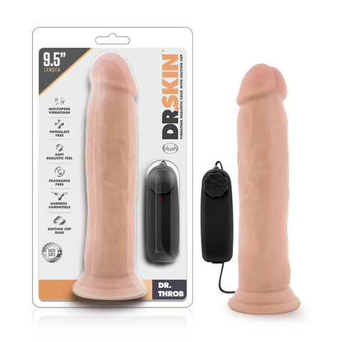 Dr Skin Dr Throb 9.5in Vibrating Realistic Cock Vanilla Suction Cup Beige DONGS Vibrating