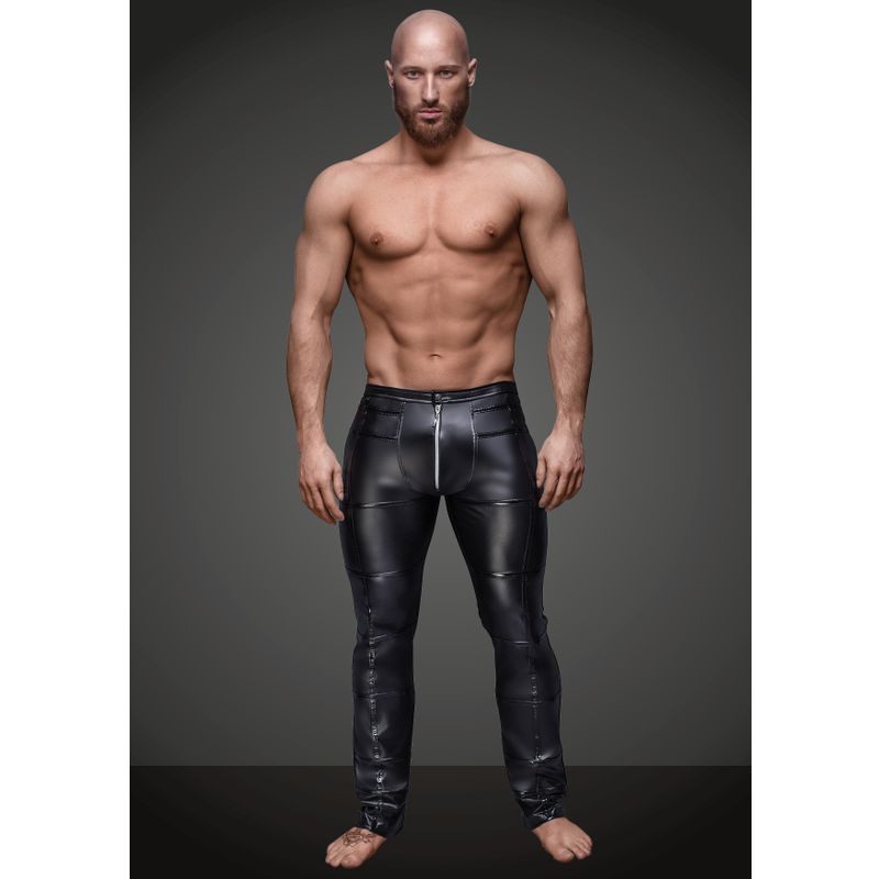 Wet Look Black Pants for Men with Zipper Detail Mens Latex