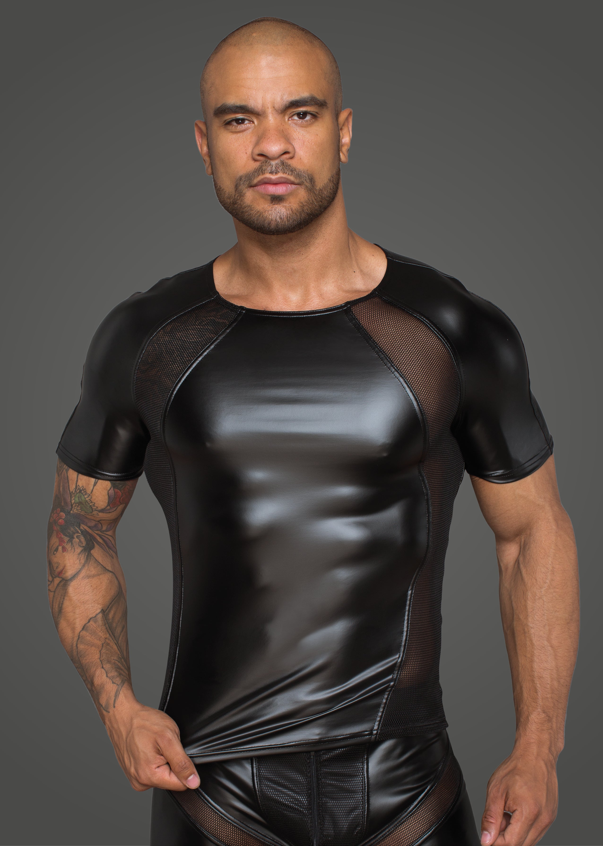 Power Wetlook Men T-Shirt With 3D Net Inserts Black Size Small Medium Large Black Medium > Clothes > Mens Latex