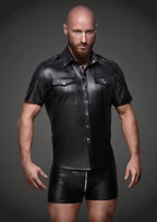 Black Wet Look Short Sleeve Shirt With Front Pockets Black Large > Clothes > Mens Latex