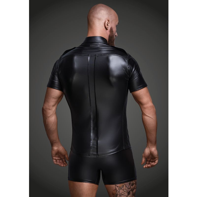 Black Wet Look Short Sleeve Shirt With Front Pockets Mens Latex