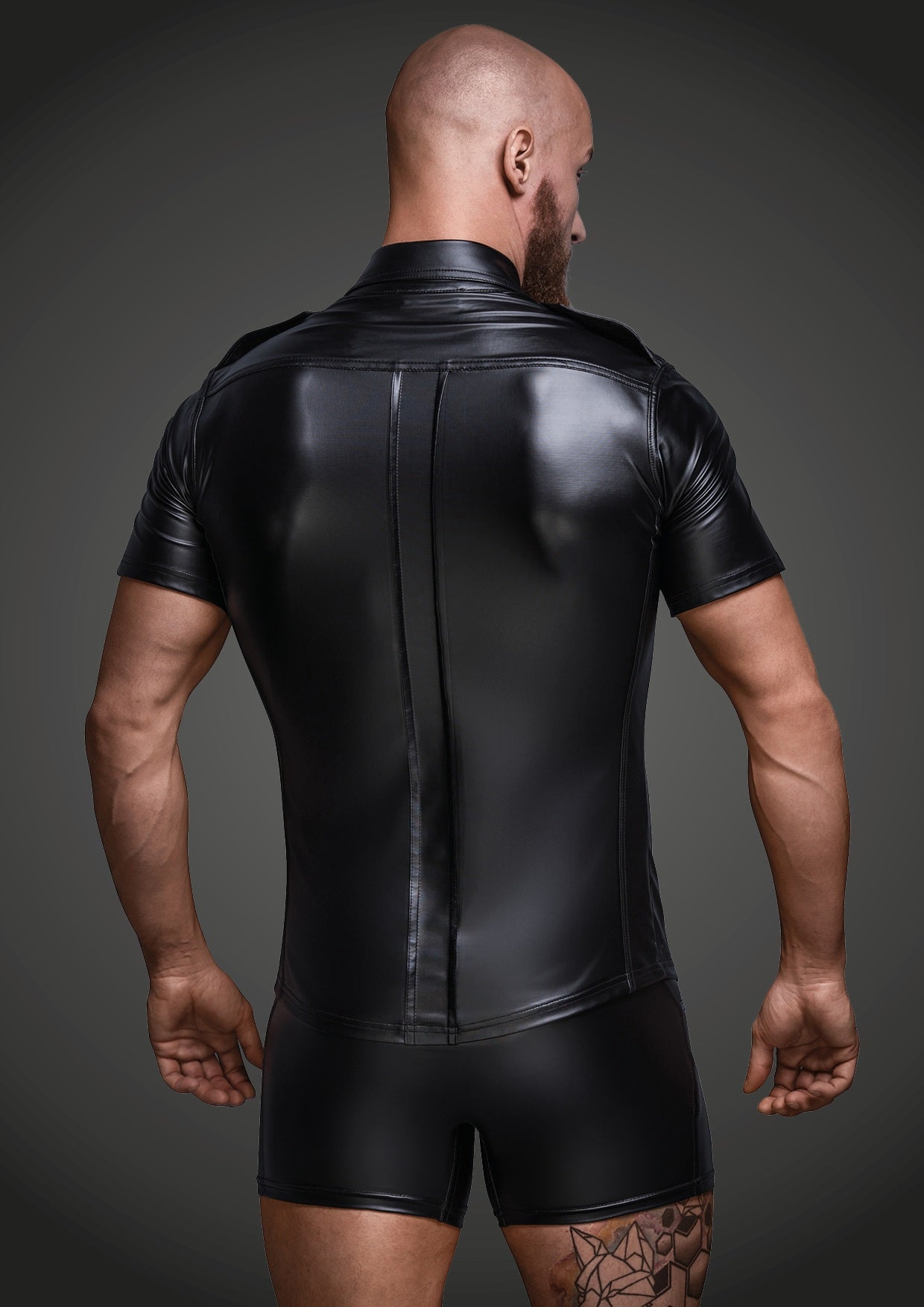 Black Wet Look Short Sleeve Shirt With Front Pockets > Clothes > Mens Latex