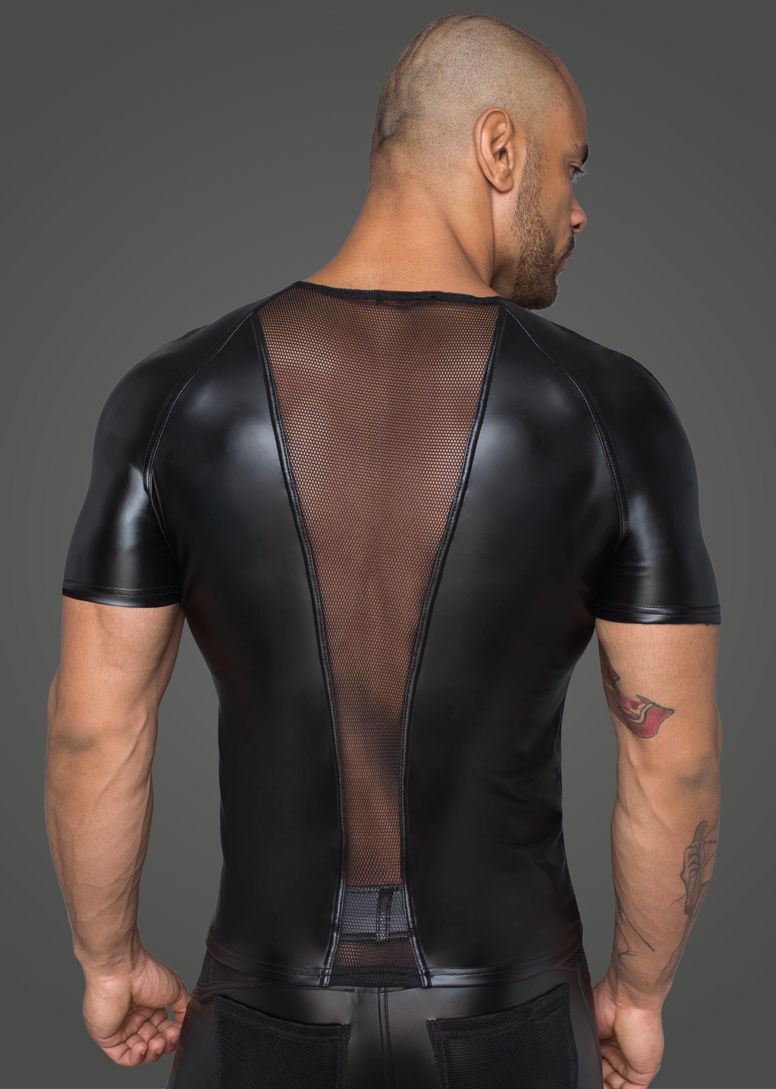 Power Wetlook Men T-Shirt With 3D Net Inserts Black Size Small Medium Large > Clothes > Mens Latex