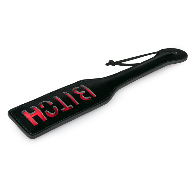 Vegan Leather Paddle - Black & Red - Imprints 'BITCH" > Bondage Gear > Paddles Main image