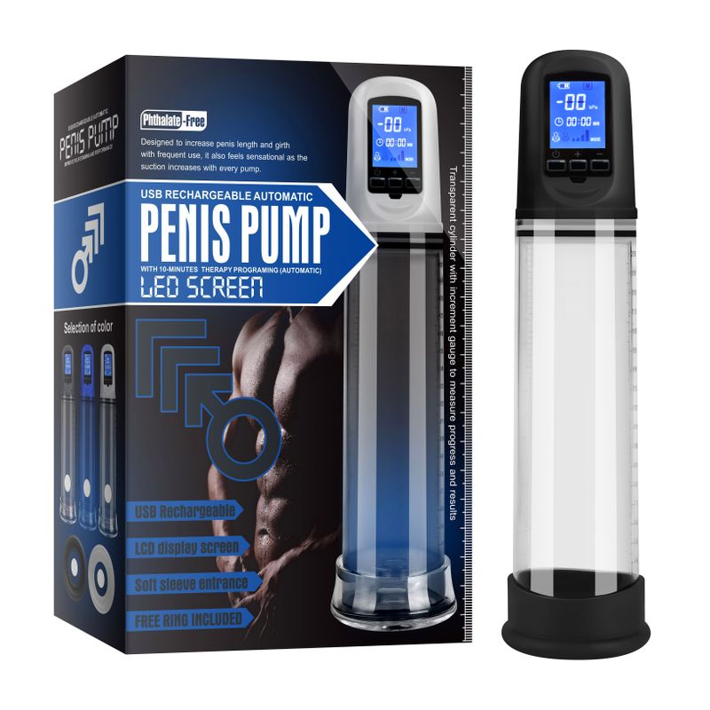 Luxury USB LCD Auto-Pump Clear – Rechargeable Automatic Penis Pump with LCD Screen and Multiple Modes PUMPS Male Electric