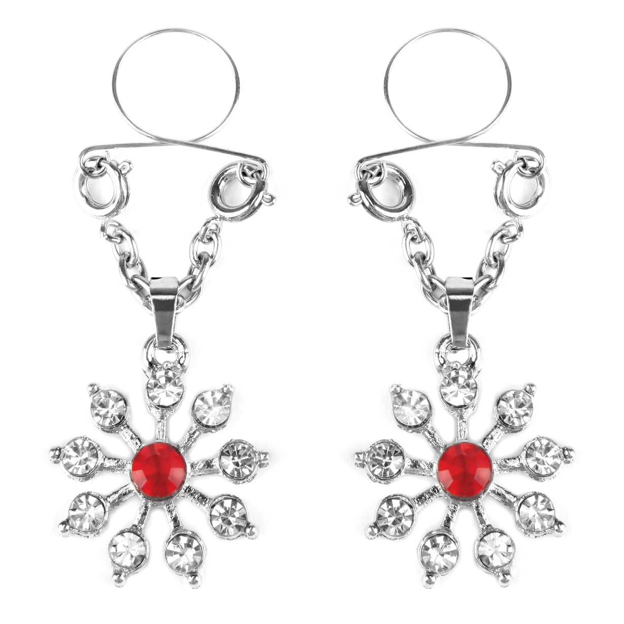 Ruby and Diamond Star Nipple Jewellery with Adjustable Rings Red Nipple Clips