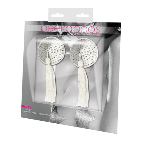 White Satin w White Stone and Tassel Pastie for Fashion > Clothes > Pasties