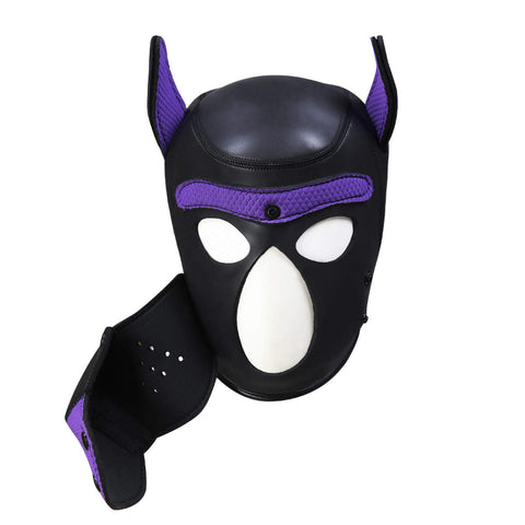 Puppy Play Mask in Purple Neoprene Rubber with Detachable Nose and Ears Masks