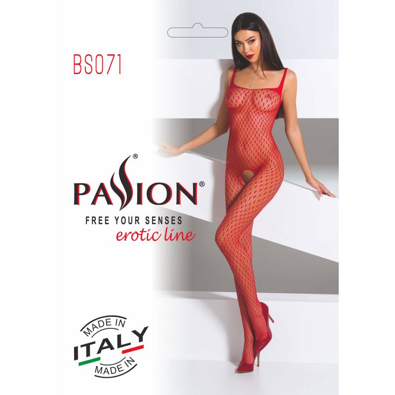 Bodystocking in Red / White - Elegant Fine Mesh Design Bodystocking