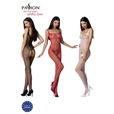 Bodystocking in Red / White - Elegant Fine Mesh Design Bodystocking