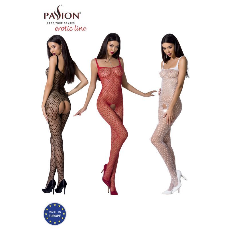 Bodystocking in Red / White - Elegant Fine Mesh Design Bodystocking