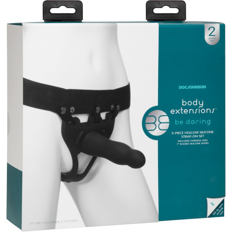 Be Daring 7 Inch Bulbed Dong 2 Piece Hollow Silicone Strap-On Set > Dildos > Hollow Strap Ons
