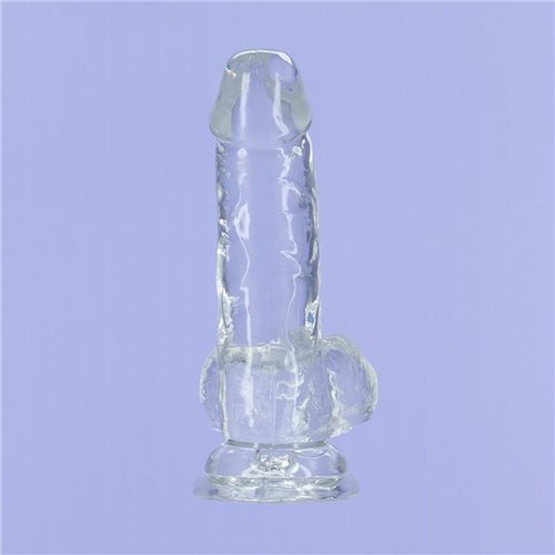 Crystal Dildo with Balls 6 Inch Clear TPE DONGS