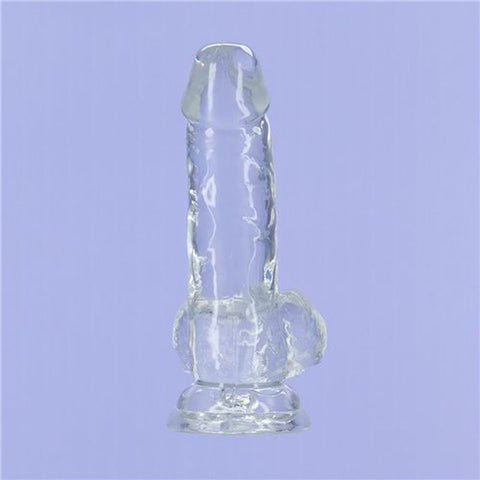 Crystal Dildo with Balls 6 Inch Clear TPE DONGS