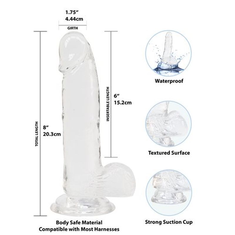 Crystal Dildo with Balls 8 Inch Clear > Dildos > Realistic Dildos