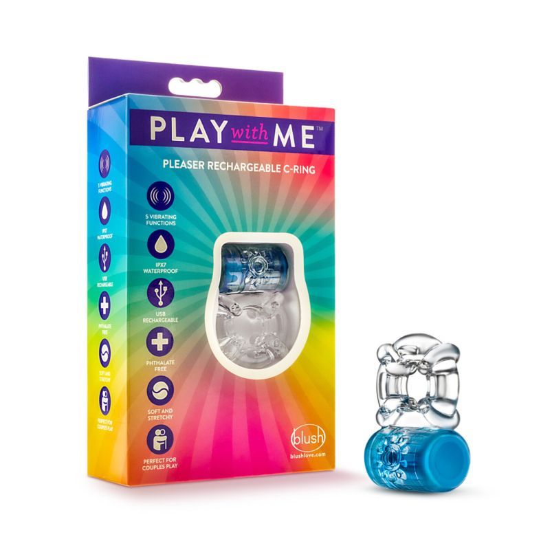 Play With Me Pleaser Rechargeable C Ring Blue Cock Rings Vibrating