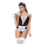 French Maid Three Piece Set Bodysuit with Cross-Over Detail Adult Costume Black Small Medium > Clothes > Costumes > Womens