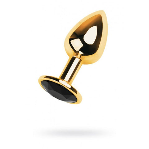 Gold Metal Anal Plug with Black Tourmaline Gem Small Gold > Anal Range > Jewel Butt Plugs